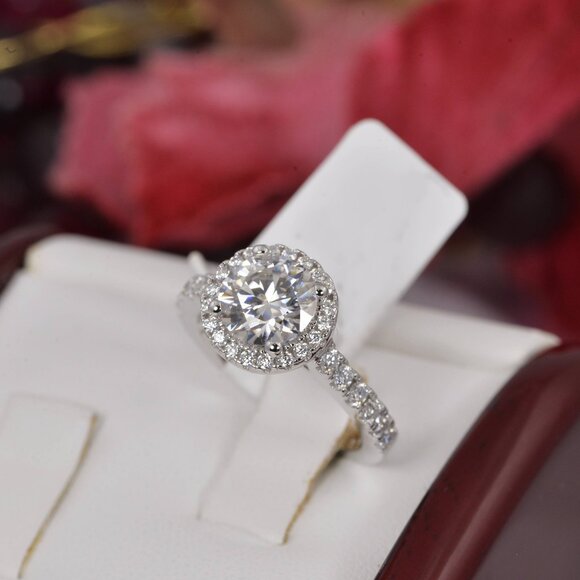 Fully Iced 2ct Brilliant Cut Certified Moissanite Engagement Ring - Picture 2 of 6